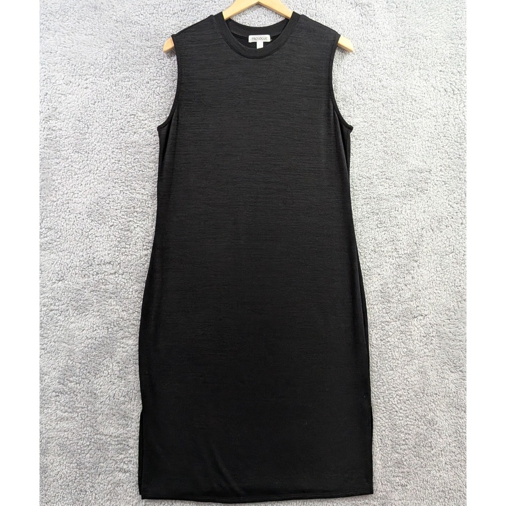Prologue Midi Dress Women's Large‎ Black Sleeveless Rayon Blend Shift Minimalist